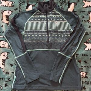 Kari Traa Women's Long Sleeve Half-Zip Top in Teal and Mint